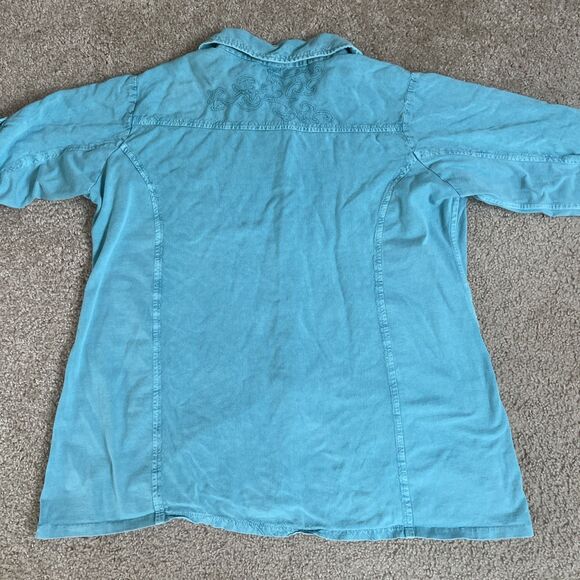 Parsley & Sage Top 1x Embroidered Ornate Metal Button Capsule Artsy Lagenlook - Picture 5 of 9